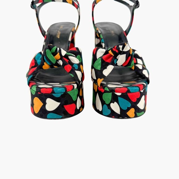 Saint Laurent Bianca Platform Sandals Size 38.5 US 8.5 Multicolor Heart Satin - Picture 5 of 14